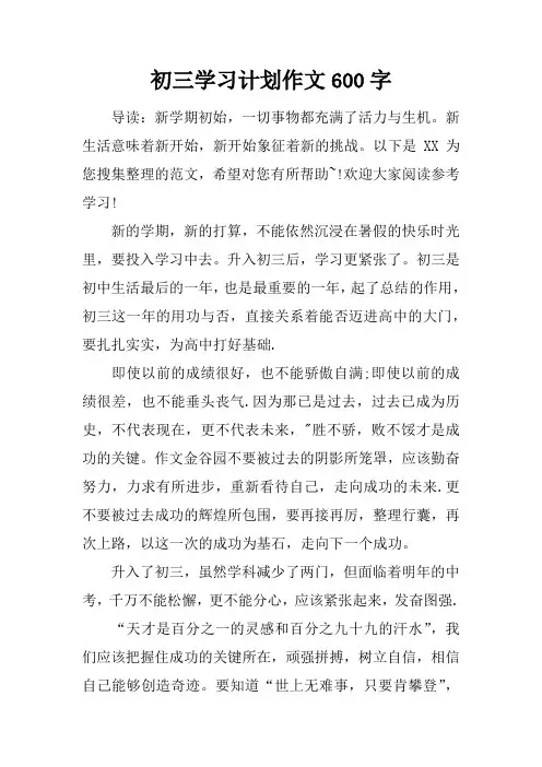 初三学习计划作文600字