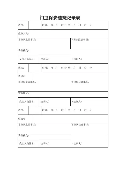 门卫保安值班记录表