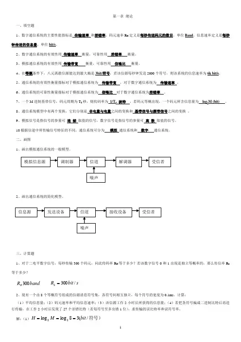 通信原理练习题及复习资料