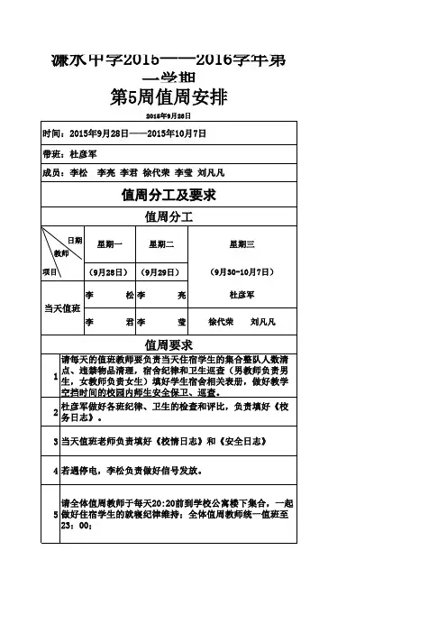 值周安排表