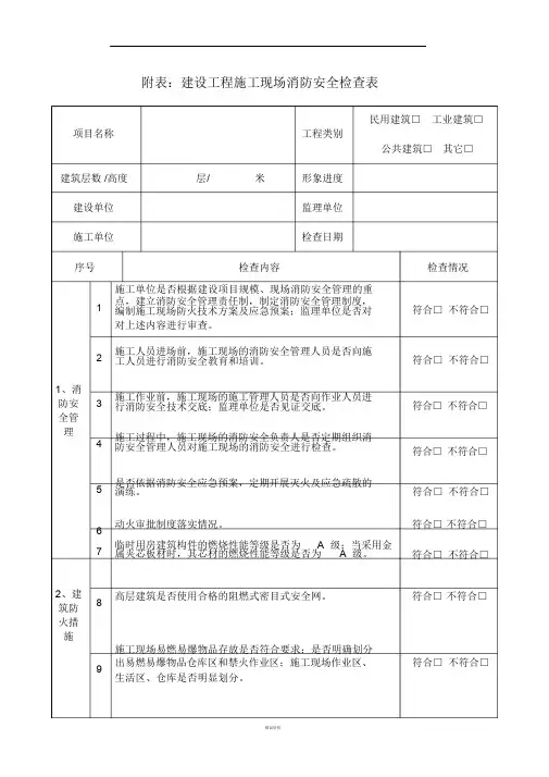 建设工程施工现场消防安全检查表