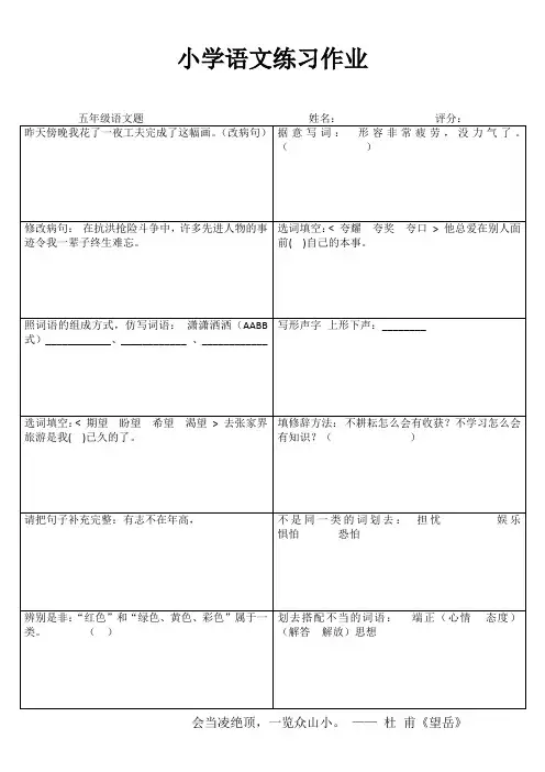 小学五年级语文练习作业23