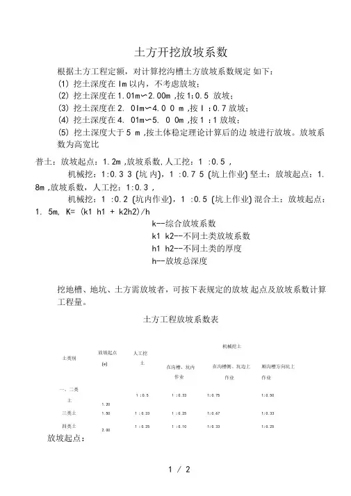 土方开挖放坡系数