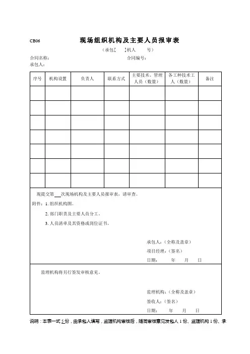 现场组织机构及主要人员报审表