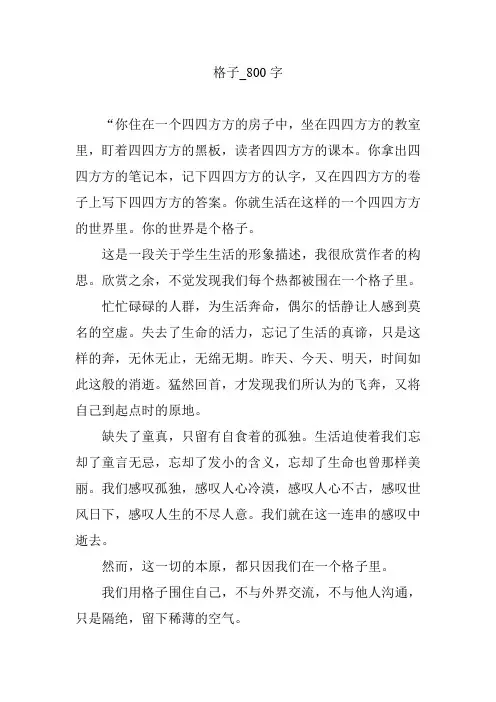 格子【优秀作文】800字