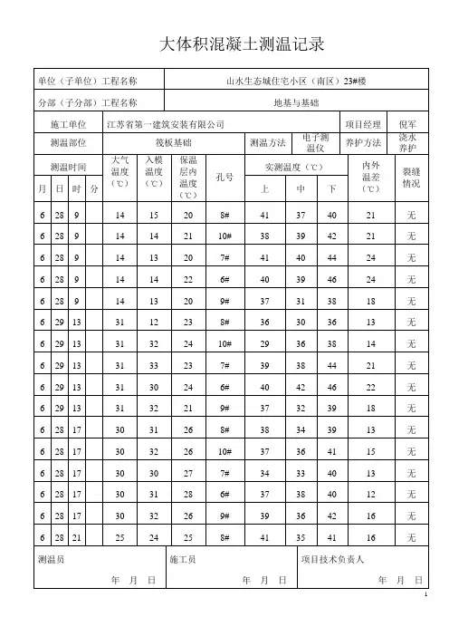 (山水)大体积混凝土测温记录