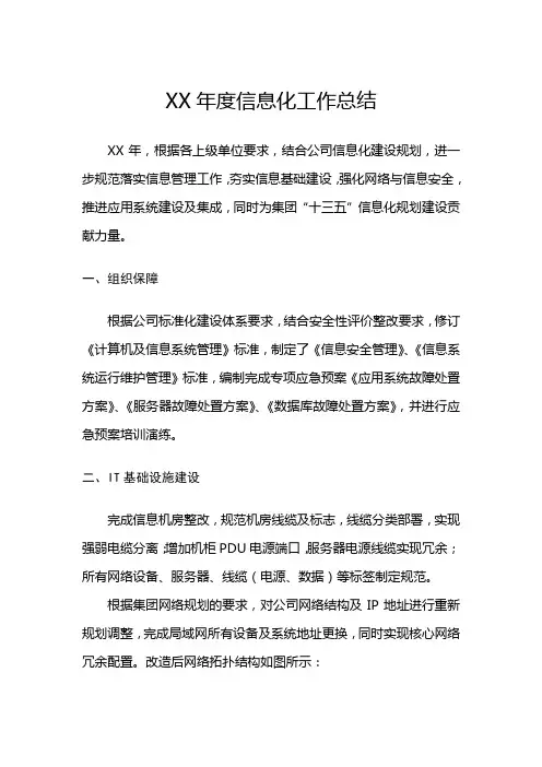 XX年度信息化年度工作总结