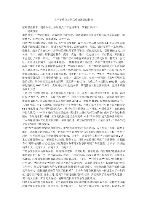 上半年重点工作完成情况总结报告