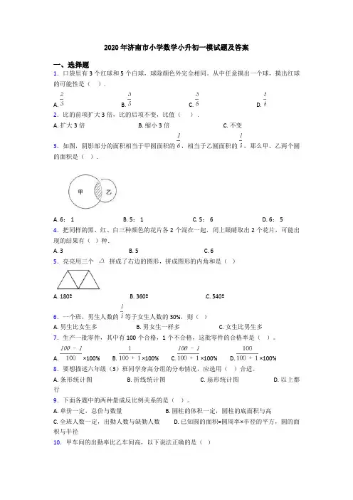 2020年济南市小学数学小升初一模试题及答案