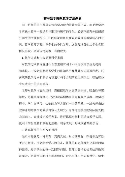初中数学高效教学方法探索