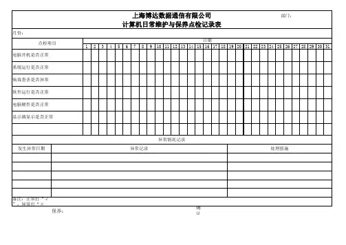计算机日常维护与保养点检记录表