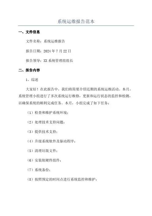 系统运维报告范本