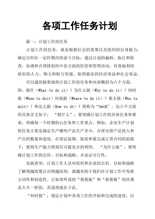 各项工作任务计划 2