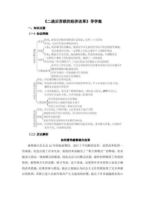 人教版高中历史必修2 7.21《二战后苏联的经济改革》导学案1