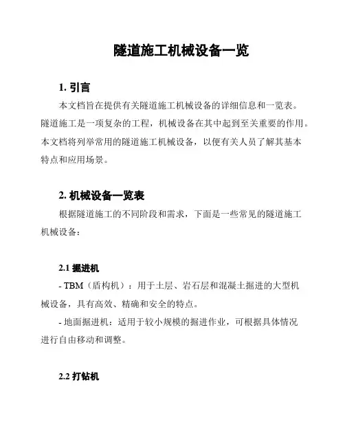 隧道施工机械设备一览