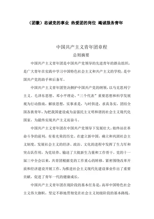 中国共产主义青年团章程总则摘要