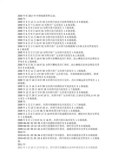2008年至今中国地震资料记录