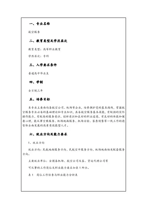 航空服务专业人才培养方案