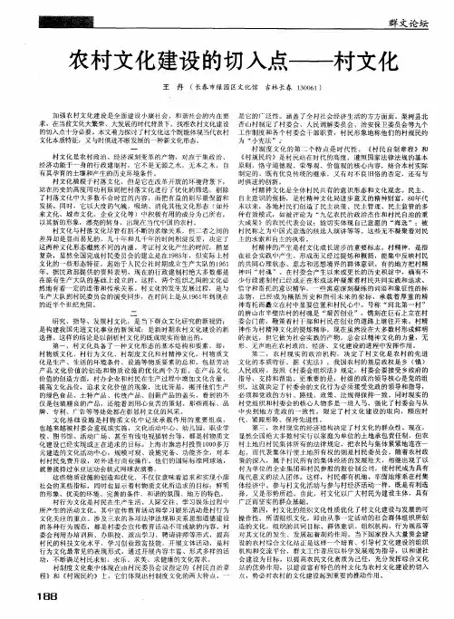 农村文化建设的切入点——村文化
