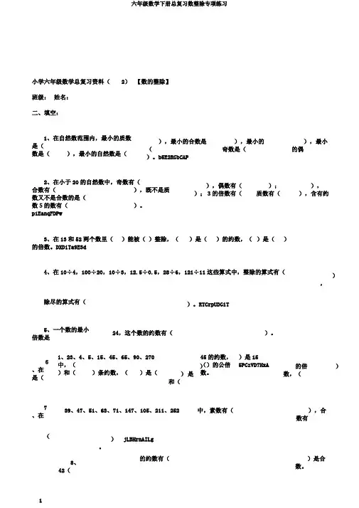 六年级数学下册总复习数整除专项练习