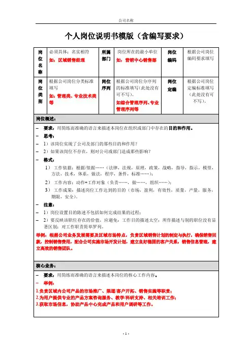 (完整版)岗位说明书模板(含编写要求,可直接修改)