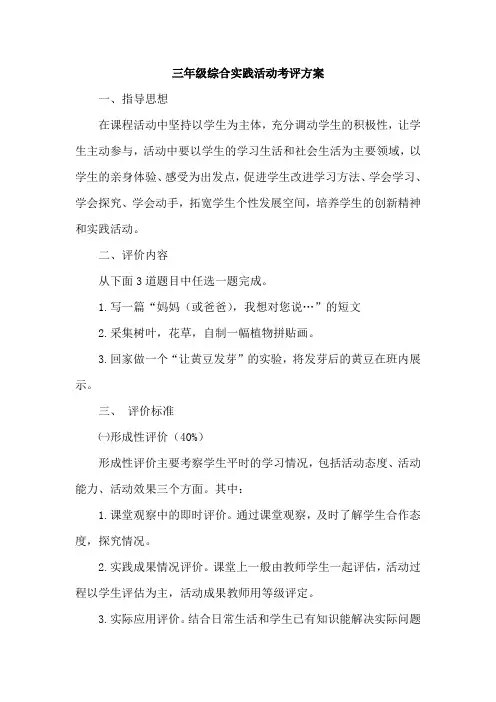 三年级综合实践活动考评方案