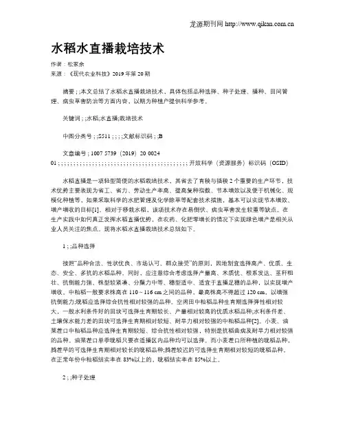 水稻水直播栽培技术