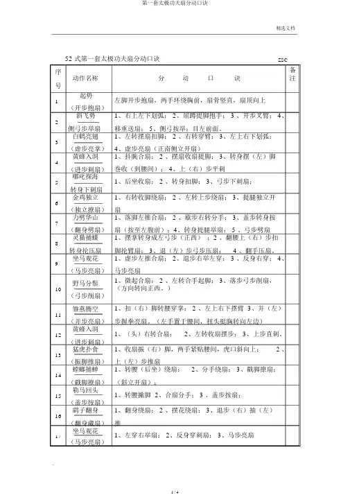 第一套太极功夫扇分动口诀
