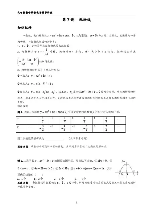 数学培优竞赛新方法(九年级)-第7讲-抛物线
