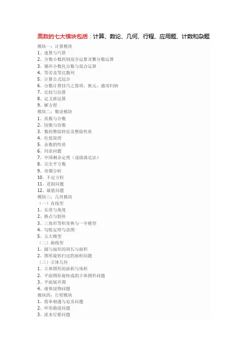 小学奥数的七大模块