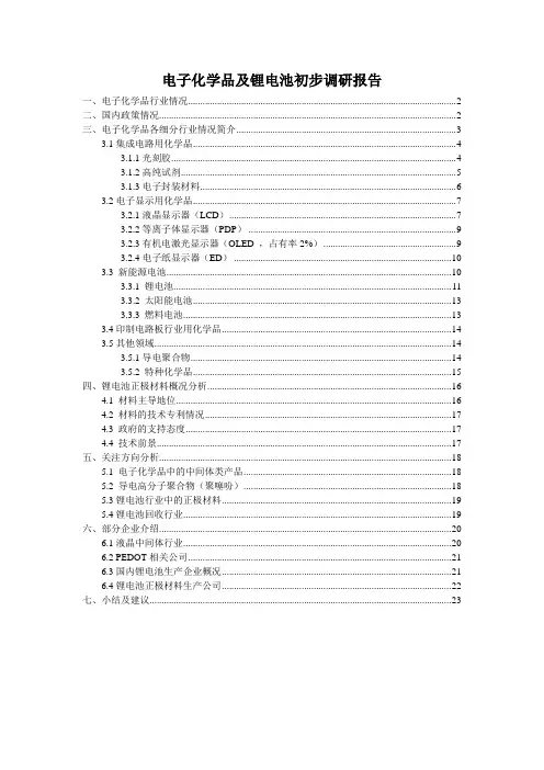 电子化学品及锂电池调研报告
