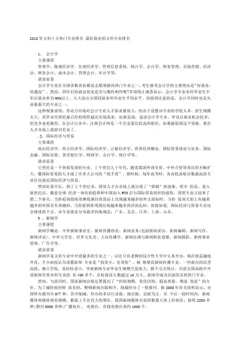 文科十大热门专业排名最好就业的文科专业排名