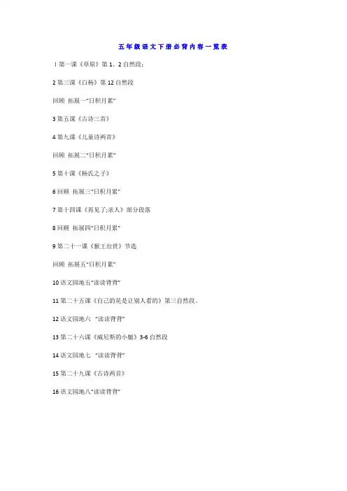 人教版五年级语文下册必背内容汇总