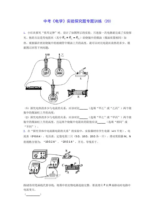 初中物理中考《电学》实验探究题专题训练 (20)(含答案解析)