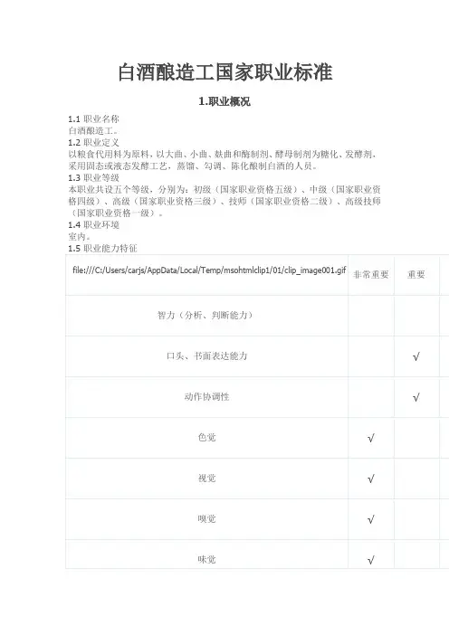 白酒酿造工国家职业标准