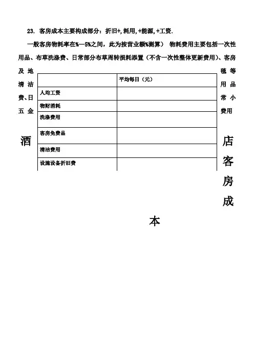 酒店成本计算公式