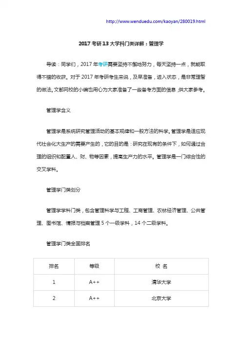 2017考研13大学科门类详解：管理学