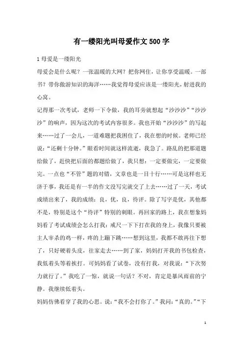 有一缕阳光叫母爱作文500字