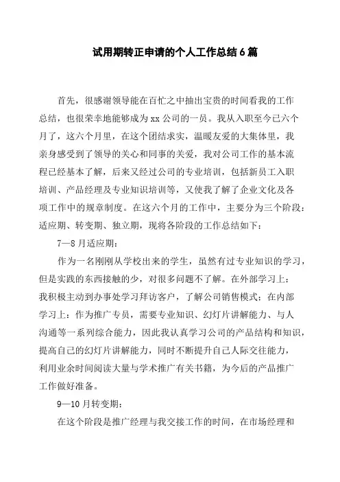 试用期转正申请的个人工作总结6篇