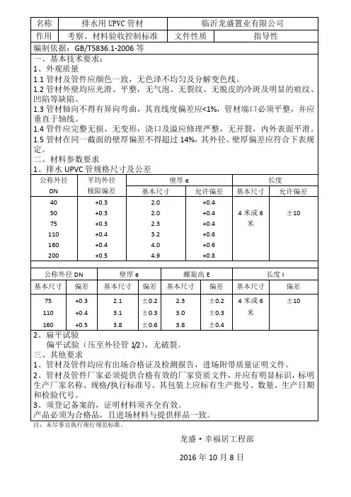PVC排水管检查标准