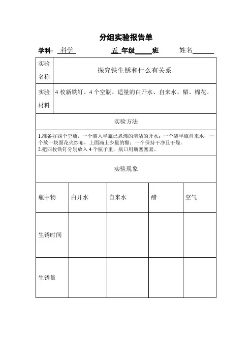 探究铁生锈的条件小学科学实验五年级