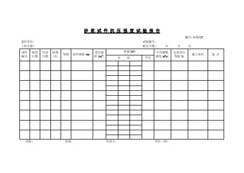 砂 浆 试 件 抗 压 强 度 试 验 报 告