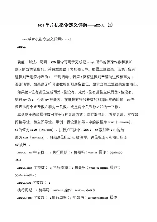 8051单片机指令定义详解——ADD A,(2)