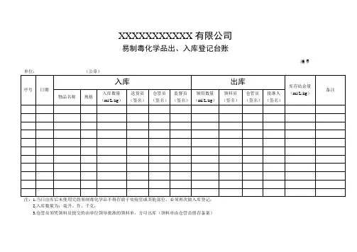 易制毒化学品出、入库登记台账