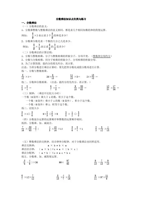 六年级分数乘法知识点归类与练习 2