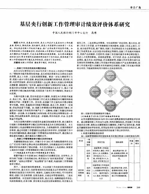 基层央行创新工作管理审计绩效评价体系研究