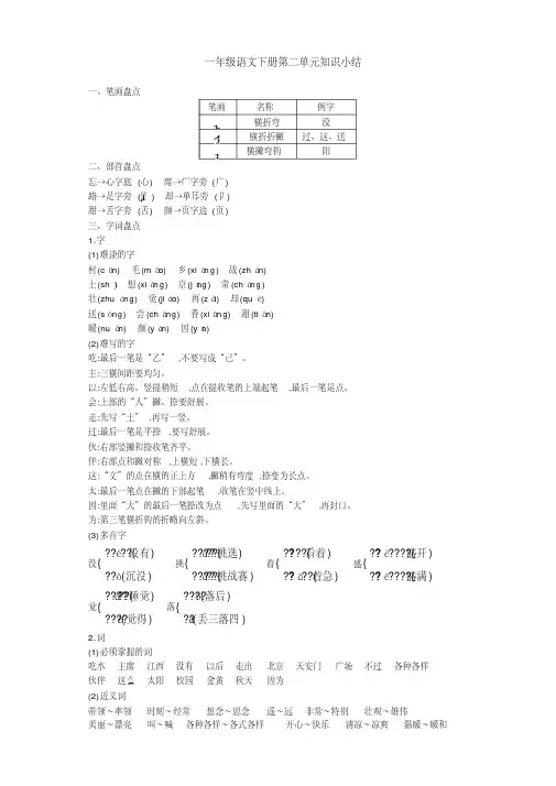 部编版一年级语文下册第二单元知识点总结