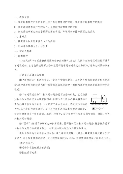 高一必修一摩擦力讲义