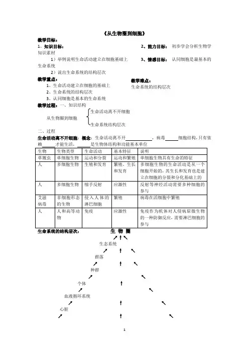 射阳二中高一生物必修1学案