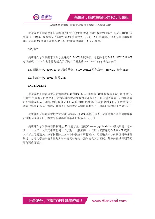 成绩才是硬指标 看看曼荷莲女子学院的入学要求吧